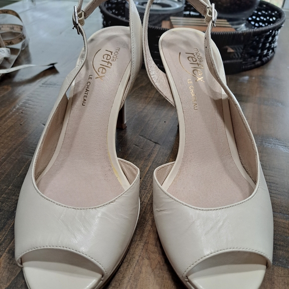 Ladies - Sling Back Leather Platform Dress Heels - Picture 7 of 9